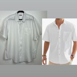 Natural Blue By Visitor Washable Linen Short Sleeve Button Down Shirt Size XL